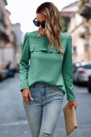 Back Ruffled Detail Crewneck Ruffle Pullover Back Ruffled Detail Crewneck Ruffle Pullover