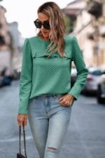 Back Ruffled Detail Crewneck Ruffle Pullover