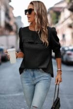 Back Ruffled Detail Crewneck Ruffle Pullover