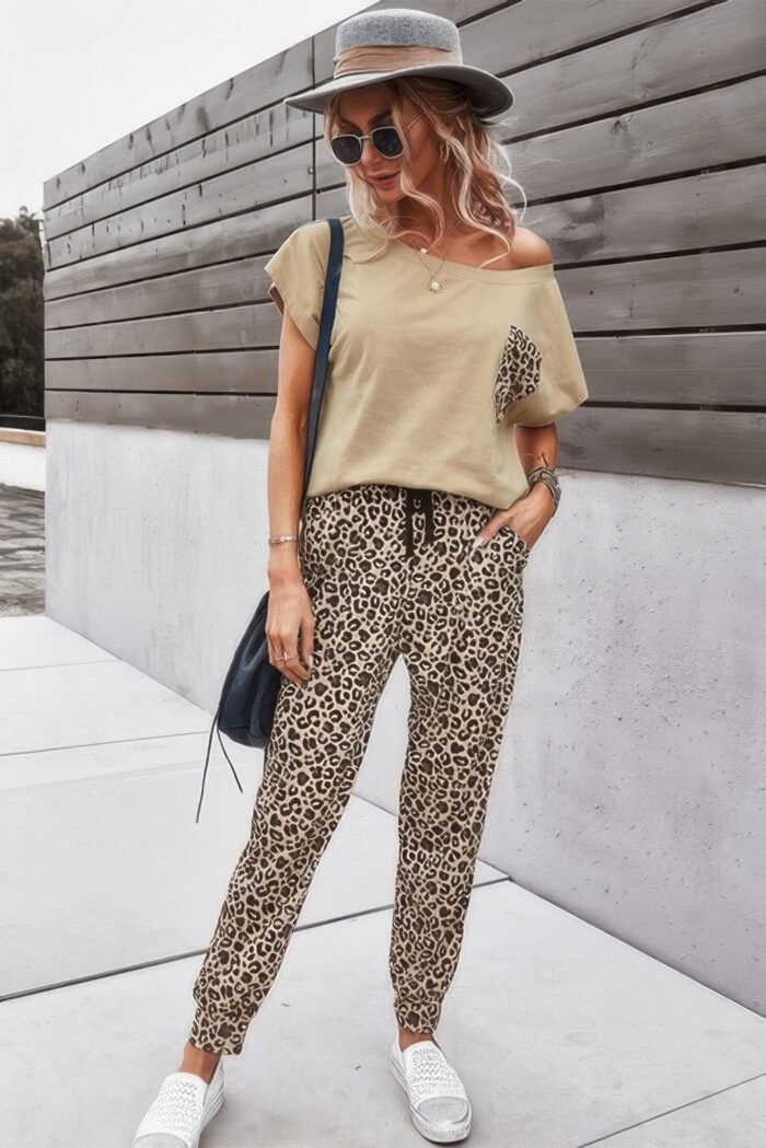 Two Pieces Leopard Print Shirt And Pant Sets - Image 1