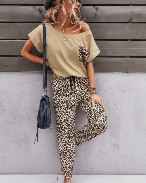 Two Pieces Leopard Print Shirt And Pant Sets