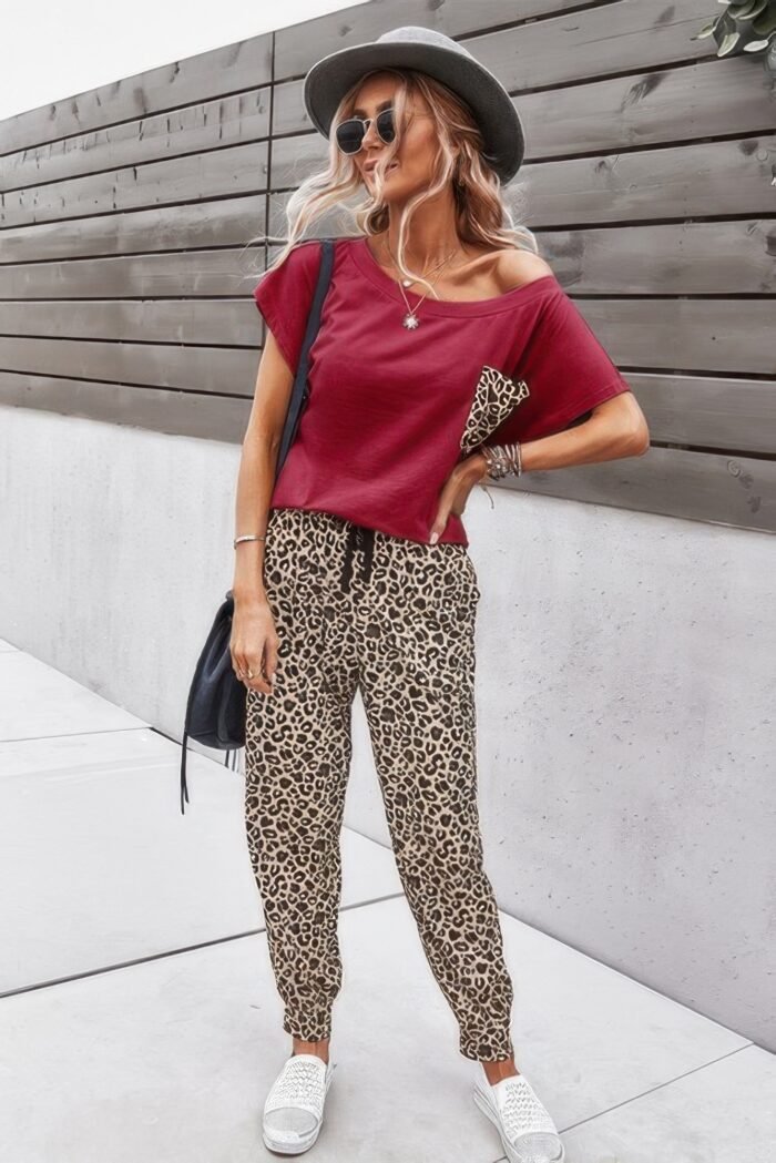 Two Pieces Leopard Print Shirt And Pant Sets - Image 4