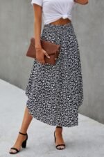 Shirred Waist Asymmetrical Hem Flared Skirt - Image 2