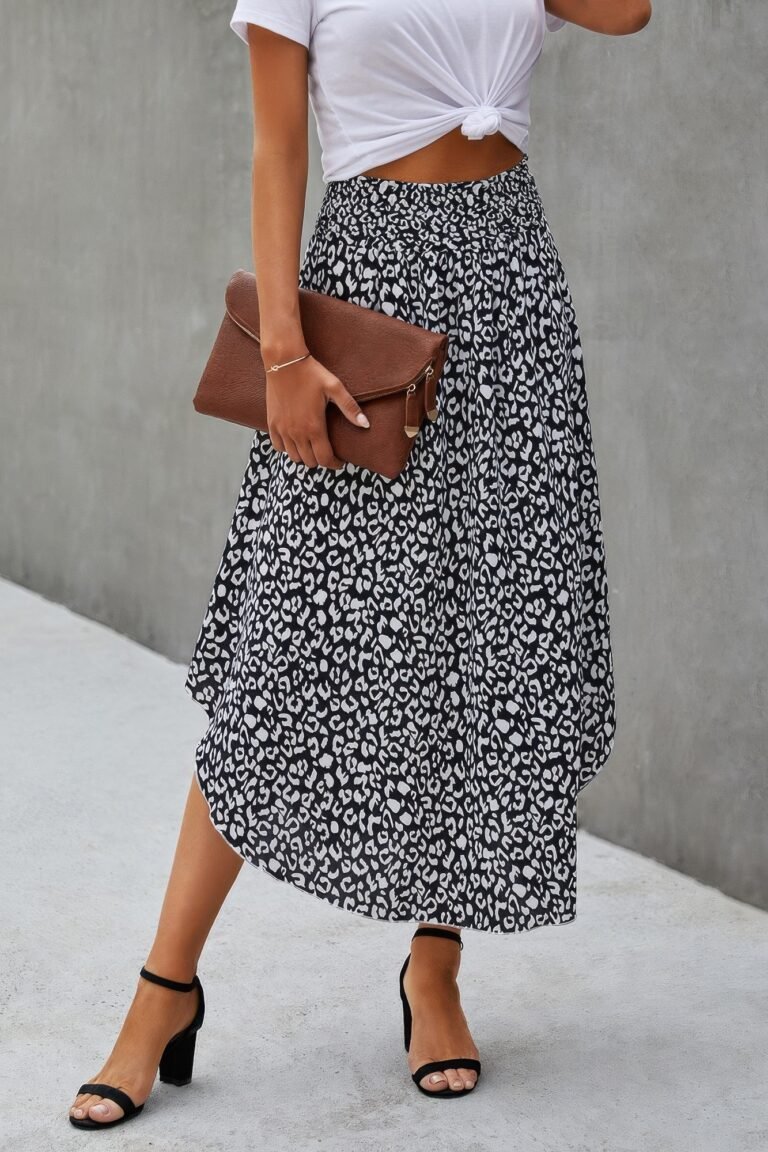 Shirred waist asymmetrical hem flared skirt - image 2