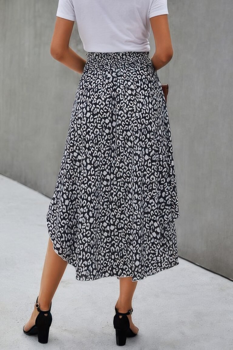 Shirred waist asymmetrical hem flared skirt - image 3