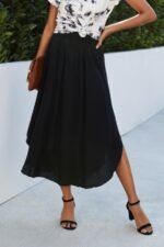 Shirred Waist Asymmetrical Hem Flared Skirt - Image 4
