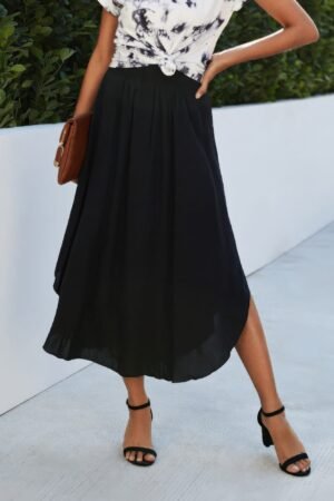 Shirred Waist Asymmetrical Hem Flared Skirt Shirred Waist Asymmetrical Hem Flared Skirt