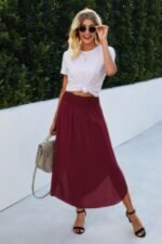 Shirred Waist Asymmetrical Hem Flared Skirt - Image 8