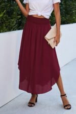 Shirred Waist Asymmetrical Hem Flared Skirt - Image 9