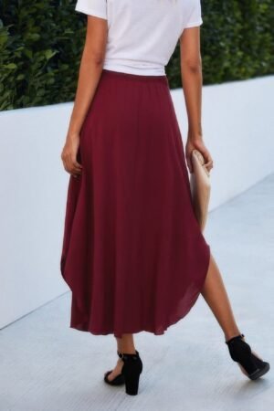 Shirred Waist Asymmetrical Hem Flared Skirt Shirred Waist Asymmetrical Hem Flared Skirt