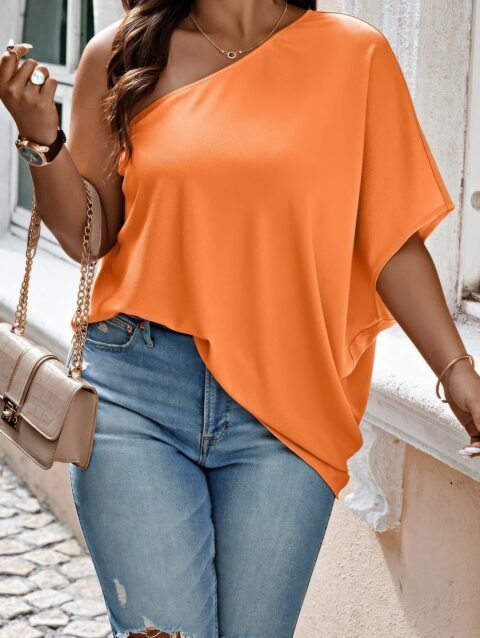 Plus One Shoulder Solid Casual Loose Fit Shirt