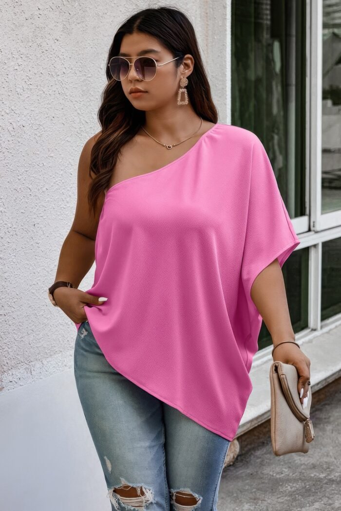 Plus one shoulder solid casual loose fit shirt
