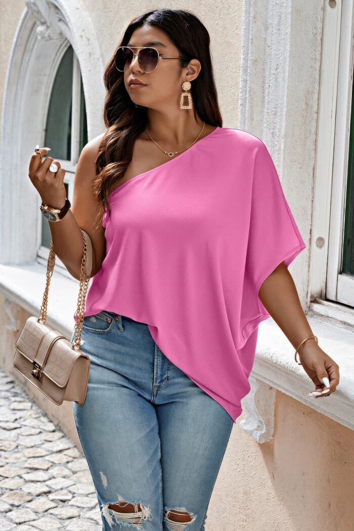 Plus one shoulder solid casual loose fit shirt