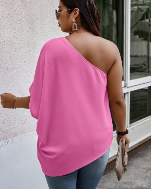 plus one shoulder solid casual loose fit shirt