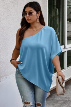Plus One Shoulder Solid Casual Loose Fit Shirt