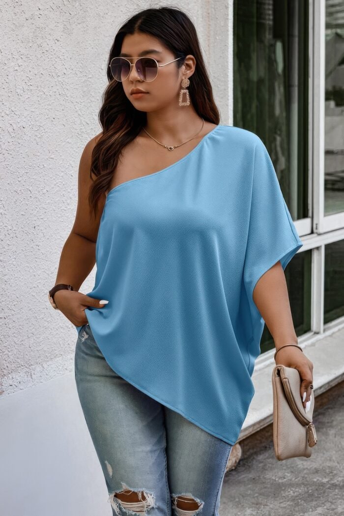 Plus one shoulder solid casual loose fit shirt