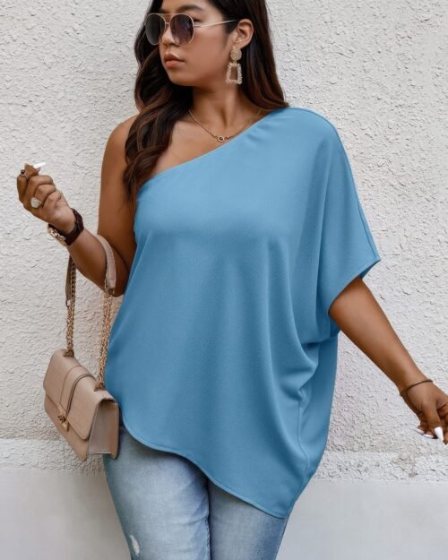 plus one shoulder solid casual loose fit shirt