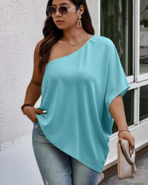 plus one shoulder solid casual loose fit shirt