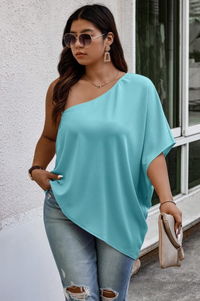 Plus one shoulder solid casual loose fit shirt