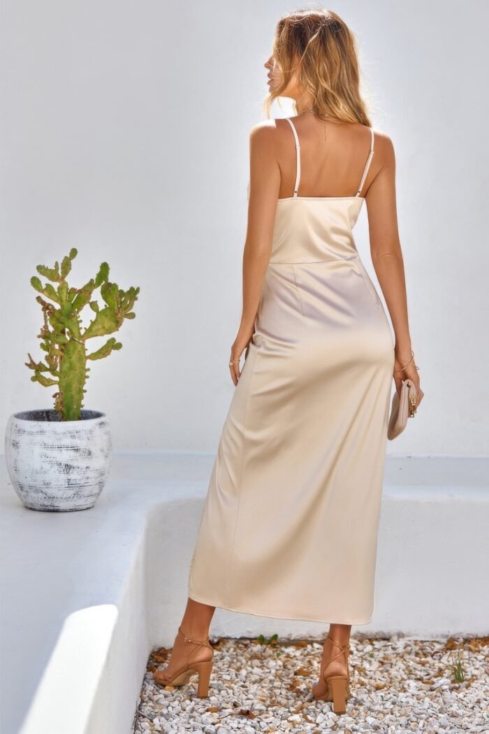 Spaghetti strap cowl neck split midi slit dress - image 6