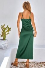 Spaghetti Strap Cowl Neck Split Midi Slit Dress - Image 12