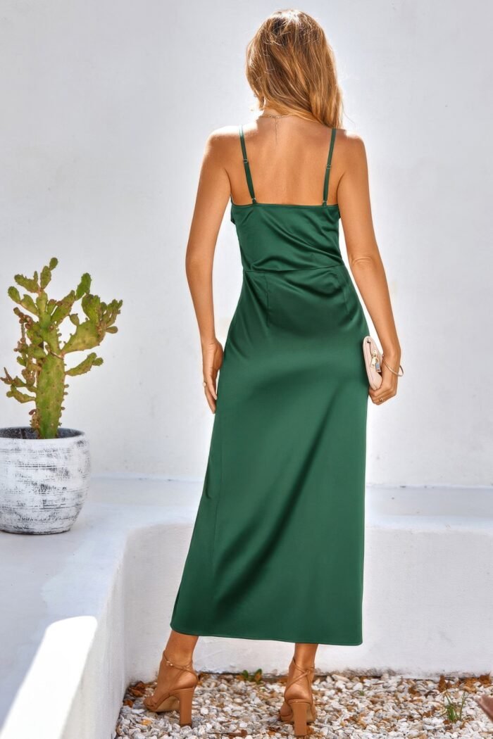 Spaghetti strap cowl neck split midi slit dress - image 12