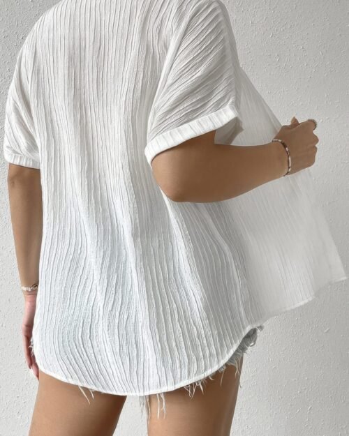 button down lapel pockets loose solid shirt