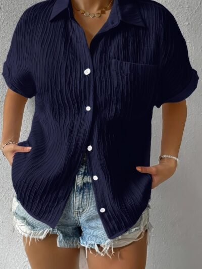 Button Down Lapel Pockets Loose Solid Shirt Button Down Lapel Pockets Loose Solid Shirt