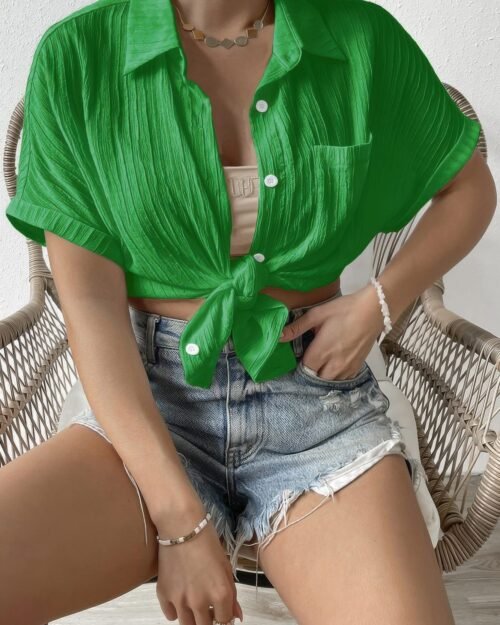 button down lapel pockets loose solid shirt