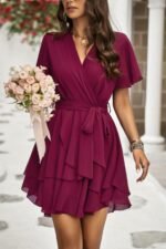 Chiffon Layer Hem Waist Tie Layer Hem Ruffle Dress - Image 3