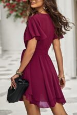 Chiffon Layer Hem Waist Tie Layer Hem Ruffle Dress - Image 4