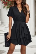 Chiffon Layer Hem Waist Tie Layer Hem Ruffle Dress - Image 5
