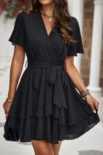 Chiffon Layer Hem Waist Tie Layer Hem Ruffle Dress - Image 6