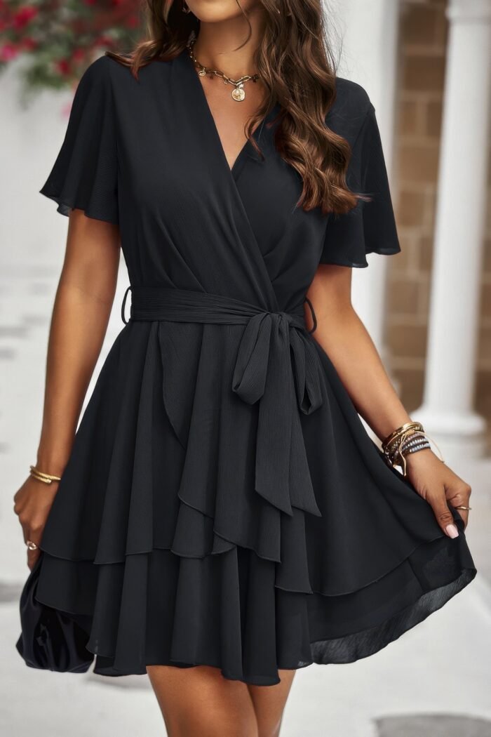 Chiffon layer hem waist tie layer hem ruffle dress - image 6