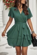 Chiffon Layer Hem Waist Tie Layer Hem Ruffle Dress - Image 10