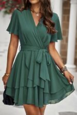 Chiffon Layer Hem Waist Tie Layer Hem Ruffle Dress - Image 11