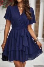 Chiffon Layer Hem Waist Tie Layer Hem Ruffle Dress - Image 14
