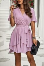 Chiffon Layer Hem Waist Tie Layer Hem Ruffle Dress - Image 17