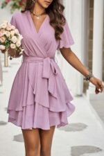 Chiffon Layer Hem Waist Tie Layer Hem Ruffle Dress - Image 18
