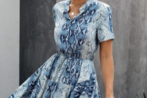 Animal Drawstring Waist Shirt Dress