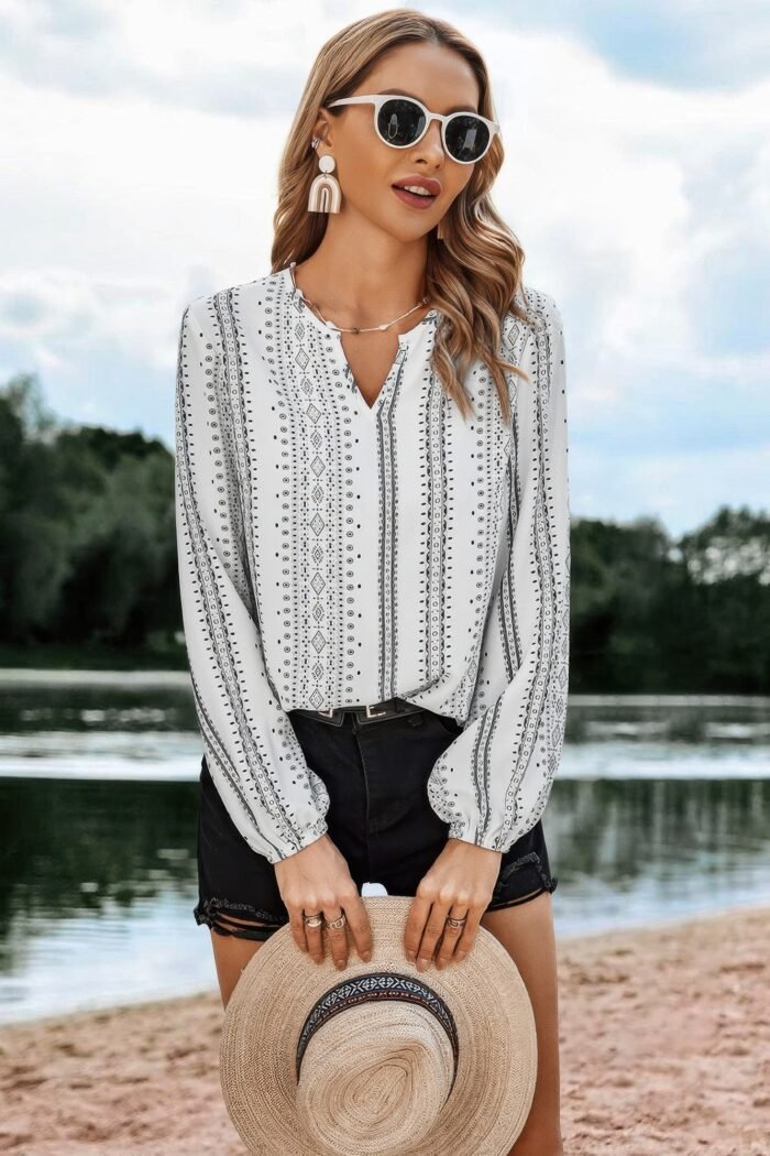 Striped v neck vertical stripe loose blouse
