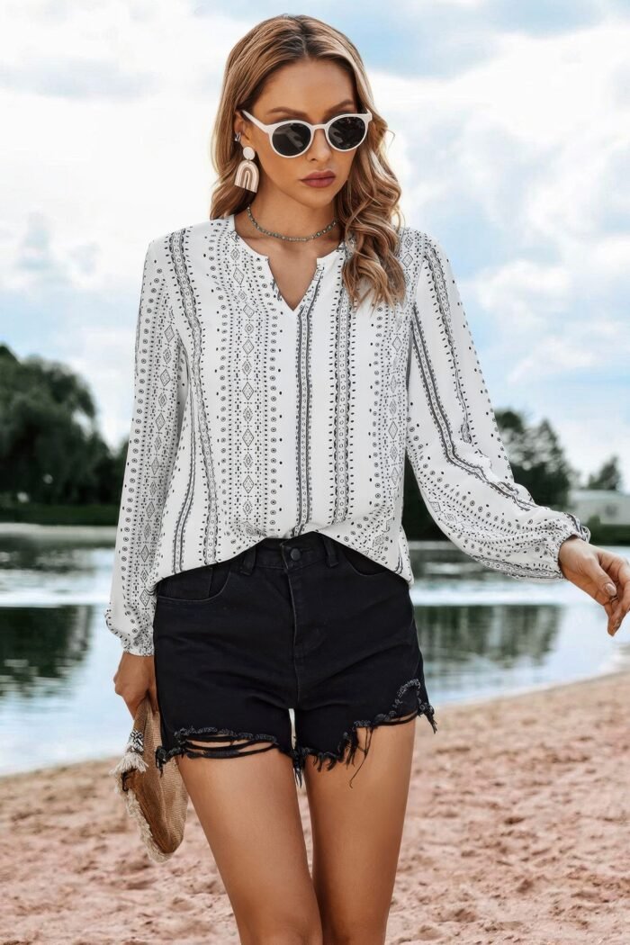 Striped v neck vertical stripe loose blouse