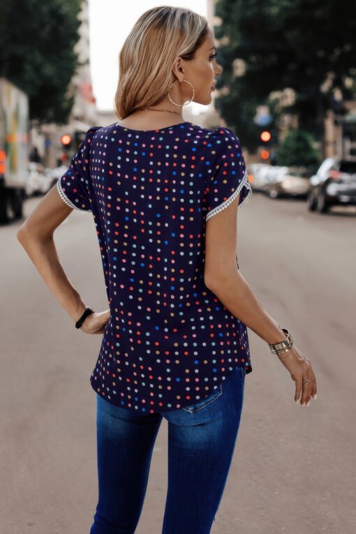 Round Neck Polka Dot Print Petal Sleeve Blouse - Image 7