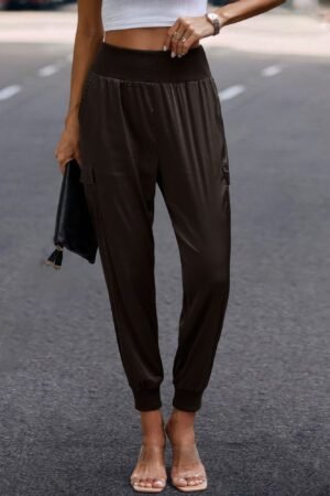 High Waist Trousers Pocket Satin Jogger Pants High Waist Trousers Pocket Satin Jogger Pants