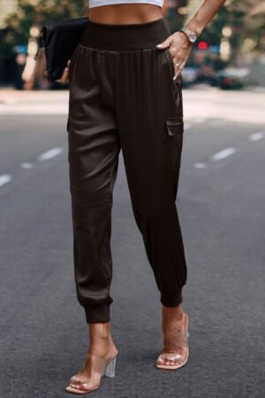 High Waist Trousers Pocket Satin Jogger Pants High Waist Trousers Pocket Satin Jogger Pants