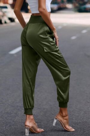 High Waist Trousers Pocket Satin Jogger Pants High Waist Trousers Pocket Satin Jogger Pants