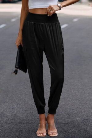 High Waist Trousers Pocket Satin Jogger Pants High Waist Trousers Pocket Satin Jogger Pants