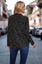 Polka Dot Puff Sleeve Notched Neckline Blouse