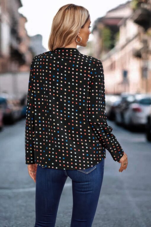 Polka Dot Puff Sleeve Notched Neckline Blouse - Image 5