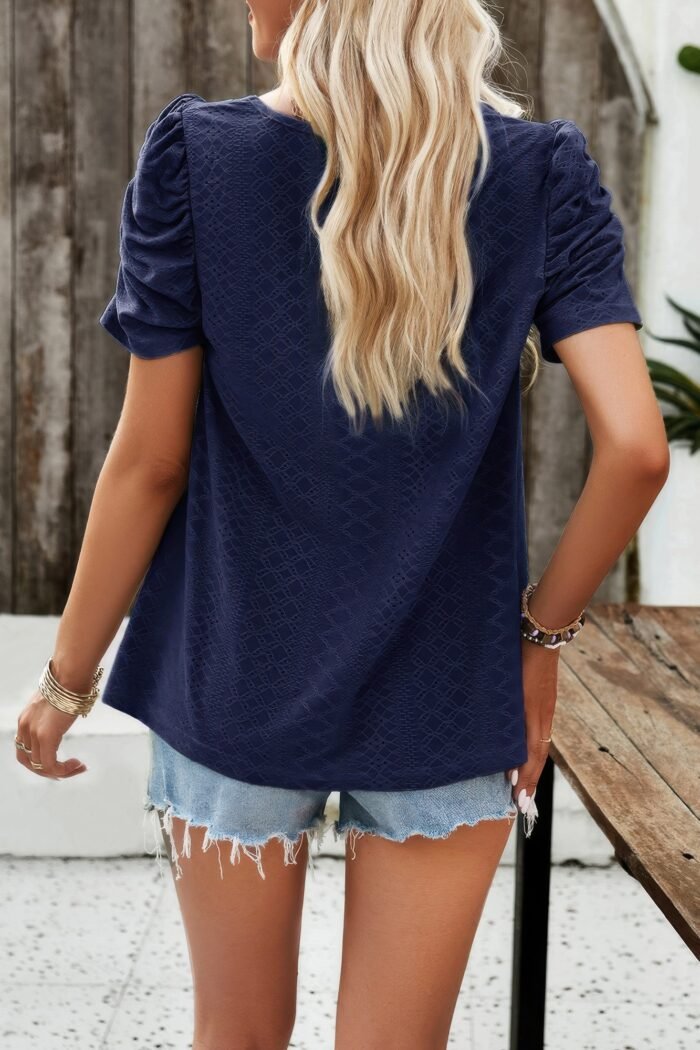 Square neck puff sleeve tunic tops eyelet shirt - image 8